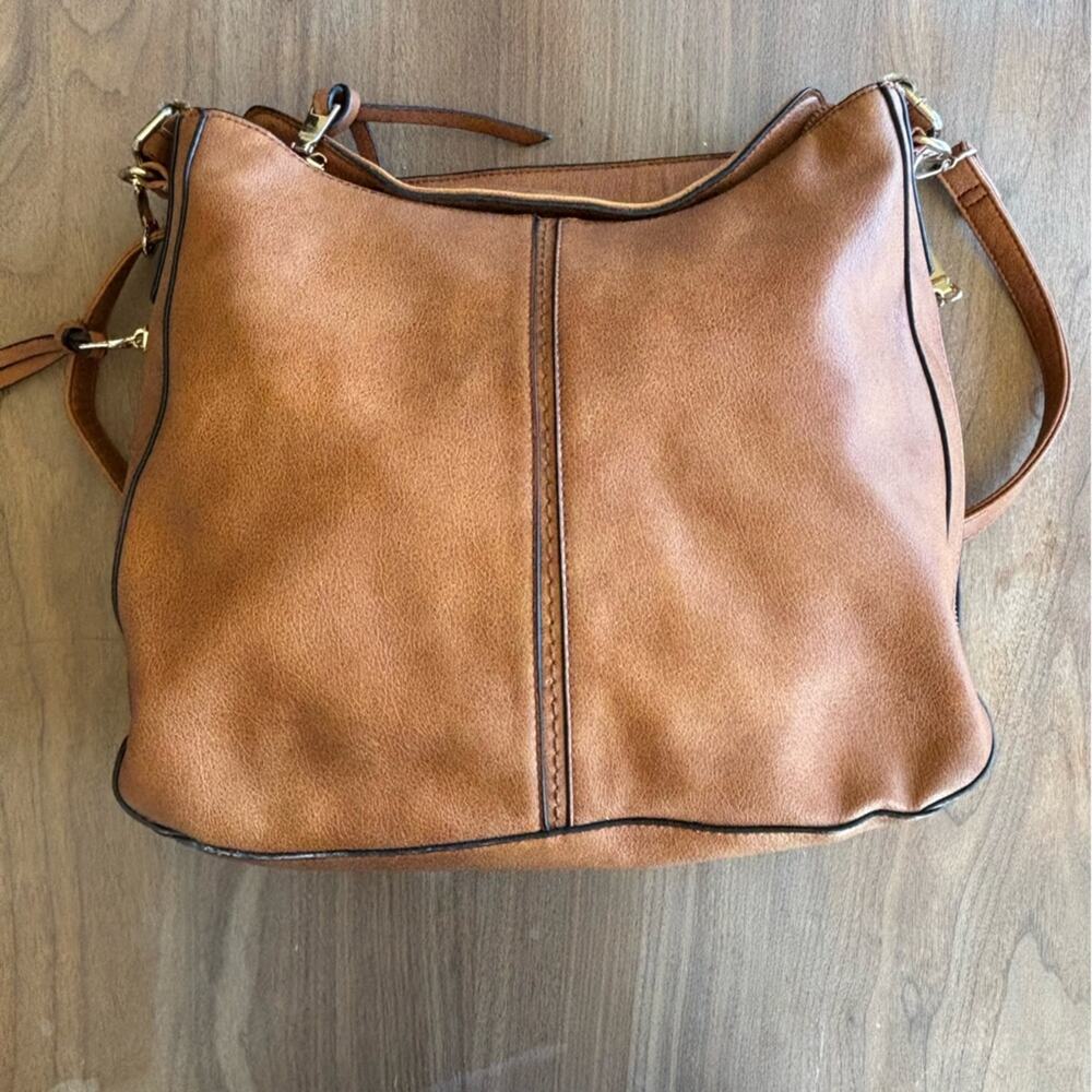Boho Realer Brown Large Top Zip Leather Tote Shoulder Bag